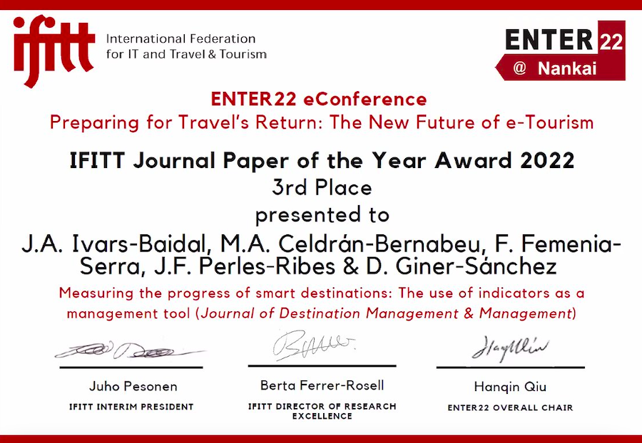 davidginer's tweet photo. 3er premio en los @IFITTorg Journal Paper of the Year Award 2022!! 🏆
Un paper basado en el modelo y sistema de indicadores #DTICV, que no hubiera sido posible sin la visión y el esfuerzo de @JosepIvars, @joseperles, @PacoFemenia y @MarcoCeldran.
#ifittawards #IFITT #enter22 https://t.co/dUEcMZh8uI
