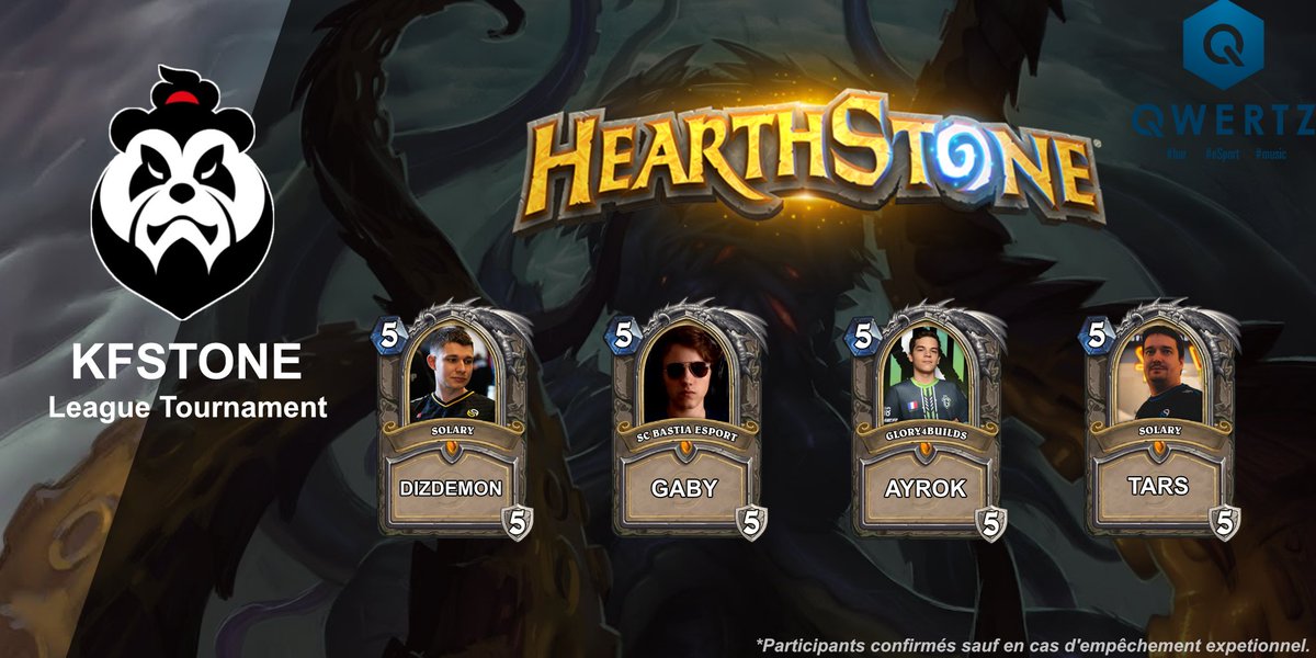 KFStone (@kfstone_) on Twitter photo J-1 avant le début de la grande finale HEARTHSTONE de notre League ! Encore merci à nos invités ( <a href="/DizdemonHS/">SLY Dizdemon</a> / <a href="/gabyHS59/">Gaby</a> / <a href="/AyRoK_HS/">Romaric Dubois</a> / <a href="/Tars_HS/">SLY Tars</a> ) de participer à notre projet !
Rendez-vous demain à 12h pour le début du tournoi ! J-1 avant le début de la grande finale HEARTHSTONE de notre League ! Encore merci à nos invités ( <a href="/DizdemonHS/">SLY Dizdemon</a> / <a href="/gabyHS59/">Gaby</a> / <a href="/AyRoK_HS/">Romaric Dubois</a> / <a href="/Tars_HS/">SLY Tars</a> ) de participer à notre projet !
Rendez-vous demain à 12h pour le début du tournoi !
