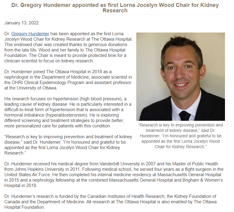 OttawaRenal's tweet photo. congratulations to Greg Hundemer for receiving the first Lorna Jocelyn Wood Chair for Kidney research! 

More: https://t.co/odh2jKnHhm https://t.co/qesKS7fTtp