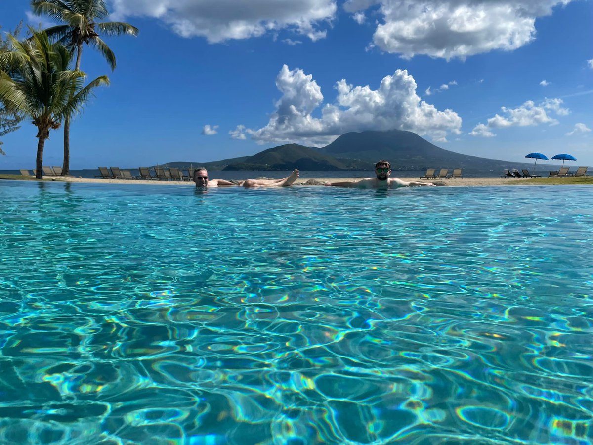 Fred and I putting a shift in on St Kitts (Nevis in the background) whilst <a href="/peet_charlie/">Charlie Peet</a> and his mates battle away in Guyana 🇬🇾 vs Sri Lanka 🏏U19 World Cup