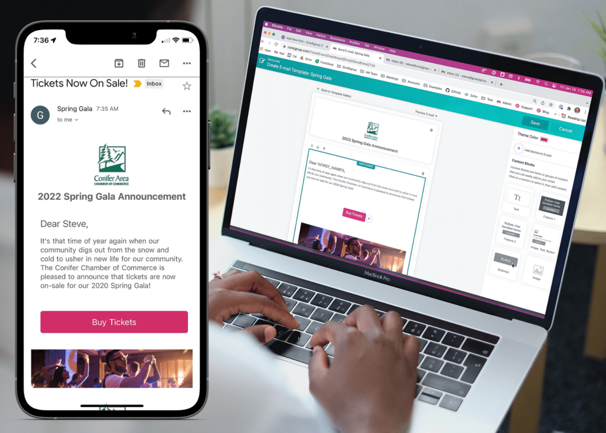 GiveSignup's tweet photo. With our new #EmailBuilder, #nonprofits can effortlessly design beautiful campaigns to sell tickets, grow #donations, send event information, and deepen #engagement with your #supporters. More about this release here: https://t.co/bIXyq7Pg8b https://t.co/yaVuqxSvhz