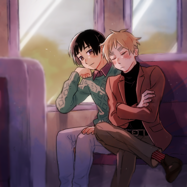 「電車にガタゴト揺られるじじまゆ。 」|ちのくらのイラスト