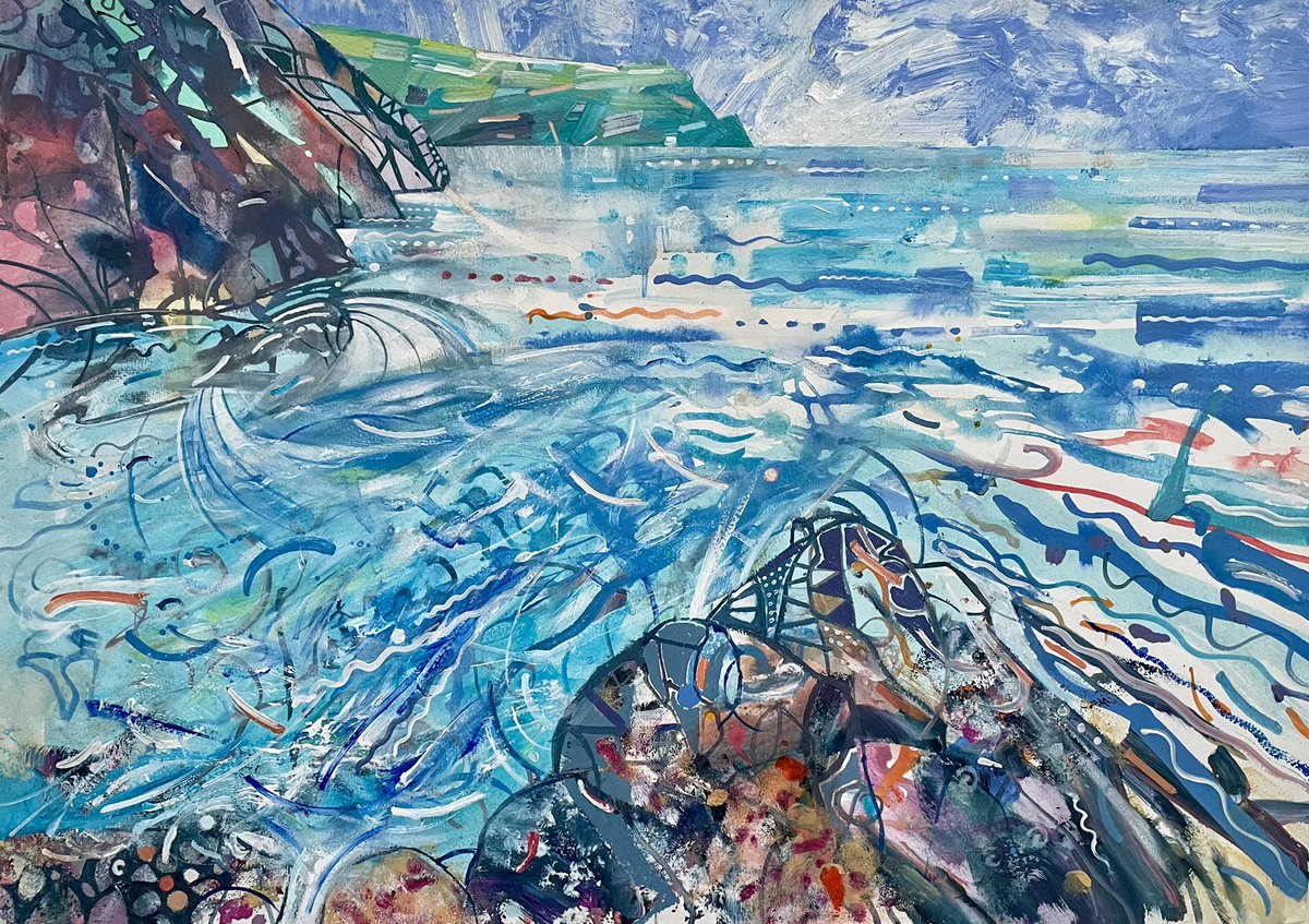 "Rough Sea , On the Rocks, near Hope Cove" acrylic on paper 62 x 43 cm. 
<a href="/TheLondonGroup1/">The London Group</a> <a href="/RWS_Art/">Royal Watercolour Society</a> <a href="/TheArborealists/">The Arborealists</a> @FORrowley <a href="/wsg_uk/">Water Street Gallery</a> <a href="/ArtTop10/">ArtTop10.com</a> <a href="/Studio_Linden/">Linden Hall Studio</a> @ARTIQtweets <a href="/HopeCoveDevon/">Hope Cove Devon UK</a> #hopecove #thesea #acryliconpaper