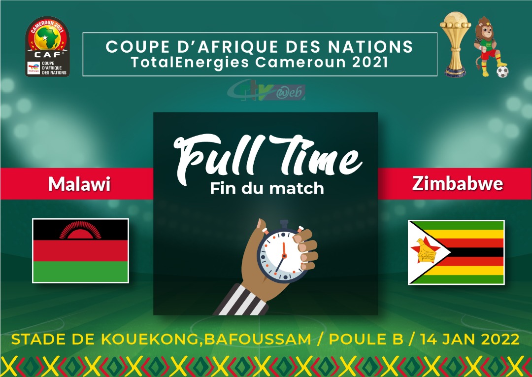 CRTV_web's tweet photo. #TotalEnergiesAFCON2021
#CanTotalEnergies2021
Full time / Fin du match
#TeamZimbabwe 1 🆚 2 #TeamMalawi
#ZIMMAL
⏲️ 5pm
🏟️ Bafoussam Omnisports Stadium https://t.co/qMnxUEsaZM