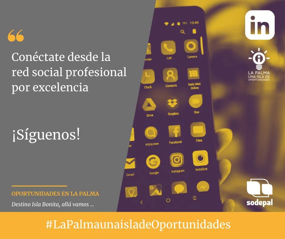 Conéctate desde la red social profesional por excelencia

Ya tenemos Linkedin y tú... 

¡Síguenos! linkedin.com/company/la-pal…

#LaPalmaunaIsladeOportunidades #lapalmaislabonita
#empleo #emprendimiento #formacion #talentos #oportunidades
#LaPalma #canarias