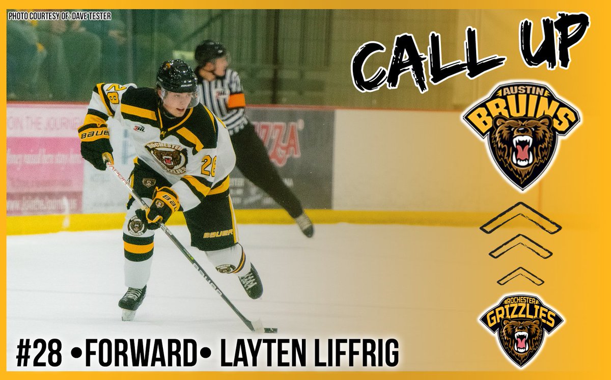 Before tonight's game, we have some CALL UP news to share!

Layten Liffrig has been called up to the <a href="/NAHLHockey/">NAHL</a> with the <a href="/theaustinbruins/">Austin Bruins</a> as they take on the St. Cloud Norsemen tonight in Austin! Liffrig becomes the 9th different Grizzly to earn a call up this season!

<a href="/NA3HL/">NA3HL</a>
