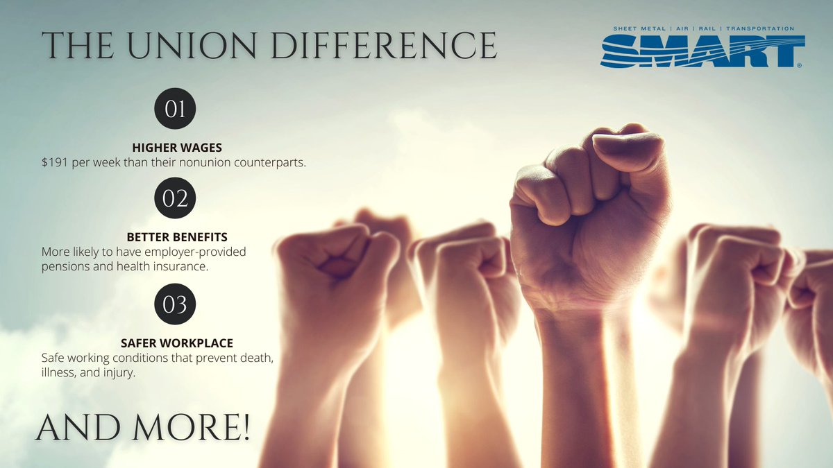 SmartUnion20EVV's tweet photo. Being a union worker has many benefits. Here's just a few! #SMART #Local20 #UnionStrong https://t.co/7efkXRQnet