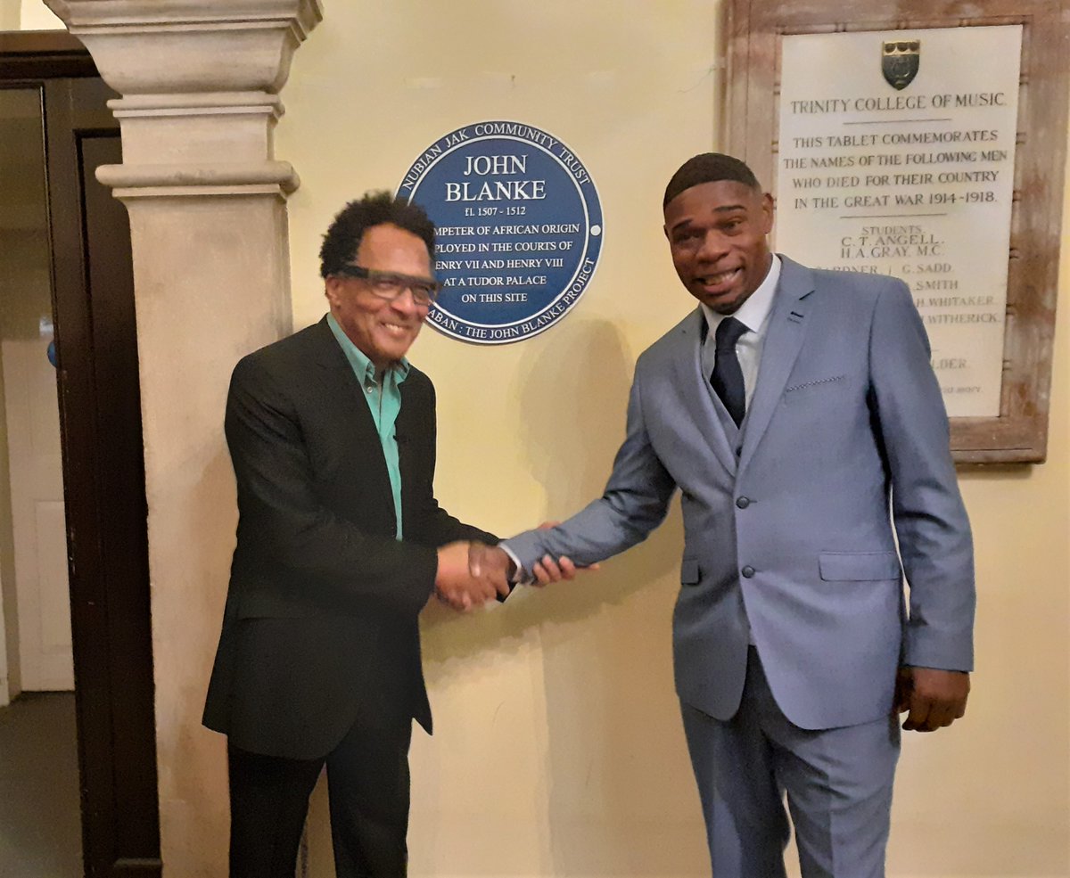 Thrilled to have just seen new plaque unveiled to #JohnBlanke, the Black Tudor Trumpeter, by Jak Beula and @michael1952 at the site of Greenwich Palace. Nubian Jak Community Trust