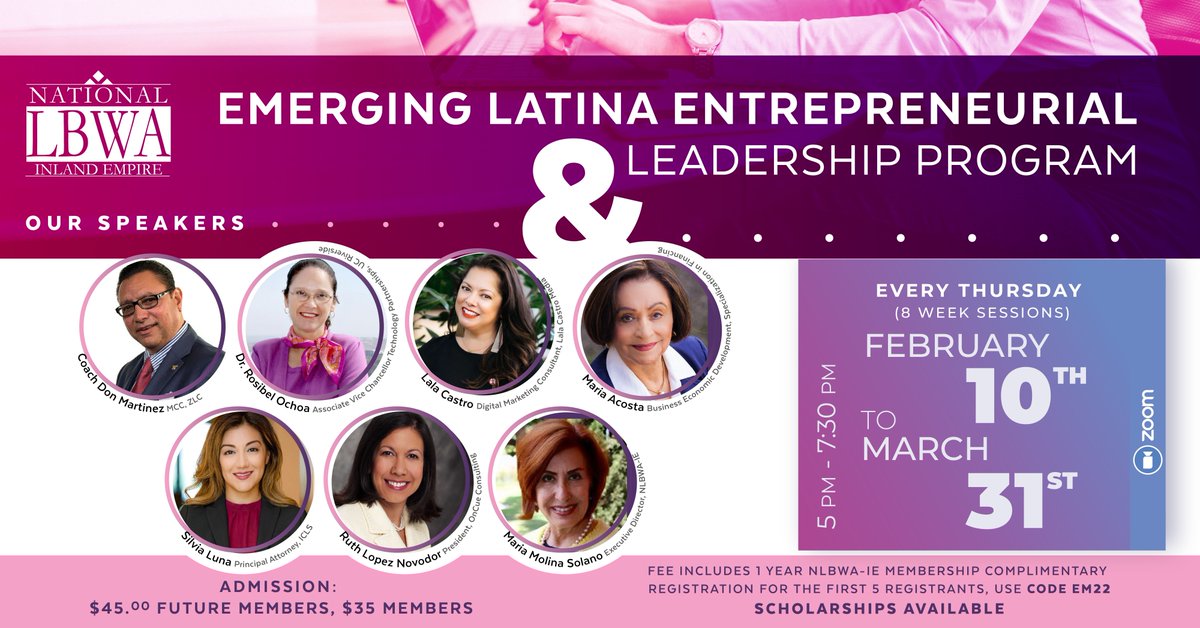 Emerging Latina Entrepreneurial & Leadership Program is back! The program provides entrepreneurial training for business owners seeking to learn how to start a new business or grow an existing one. Reserve your spot today! bit.ly/3FdzevG #latinasinbusiness #nlbwaie