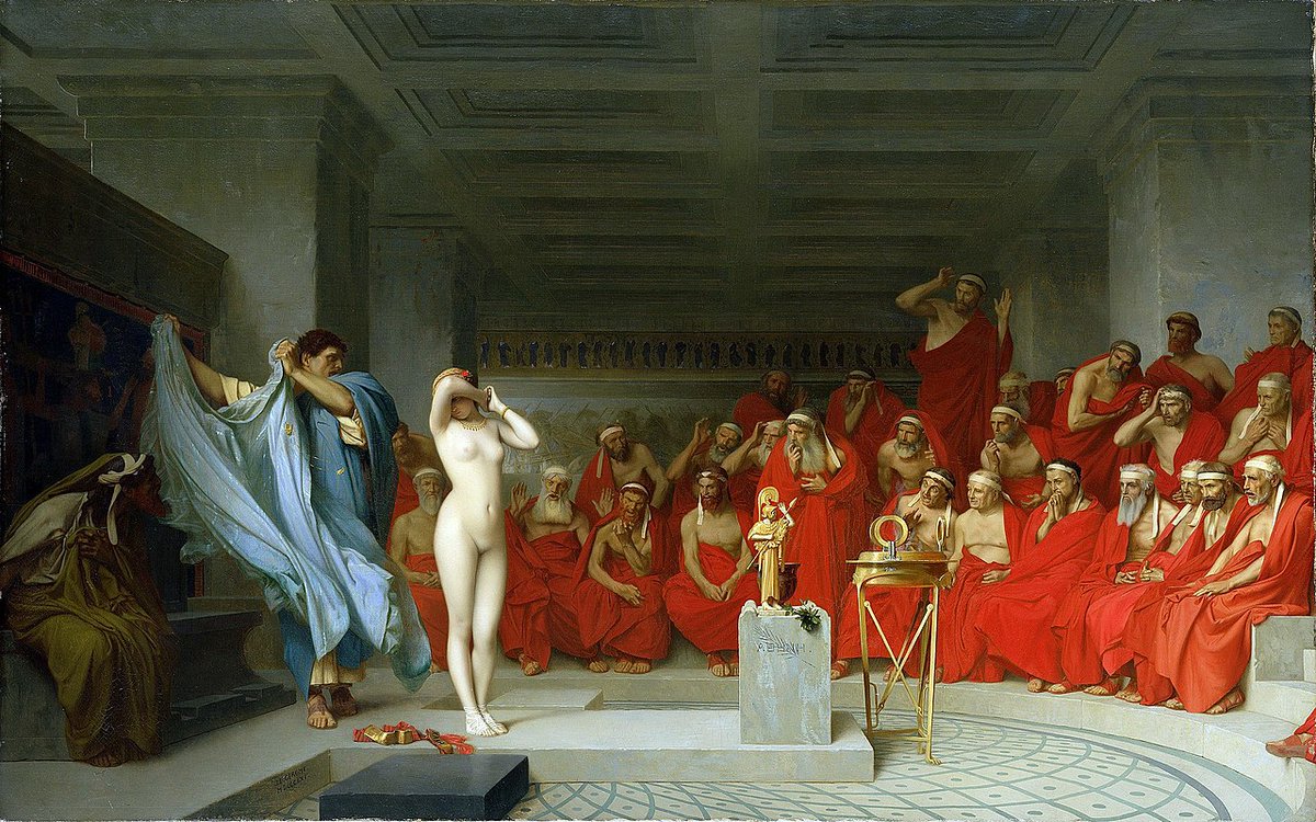 CommozioniA's tweet photo. Il corpo come strumento retorico. #Mostrare è #dimostrare 

#Frine, cortigiana greca del IV sec a.C, nota da varie allusioni in autori greci, deve la sua fama al processo subito per empietà, dove -  difesa dall'oratore Iperide👇

Jean-Léon Gérôme - Frine davanti all'Areopago,1861 https://t.co/TlOkASFcxb