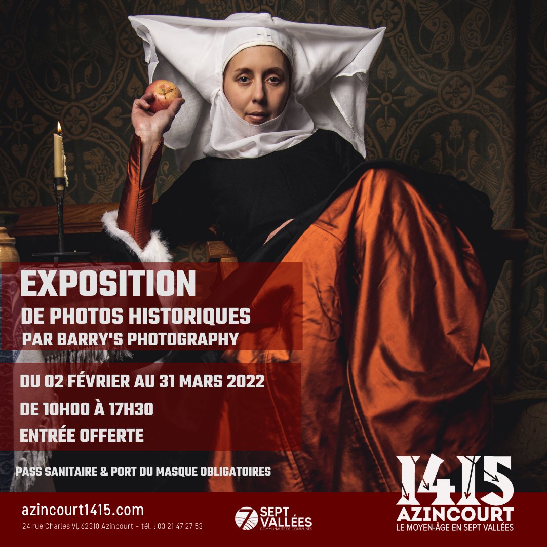 1415Azincourt's tweet photo. 😁📸 Venez découvrir la période médiévale à travers l’objectif de Barry's Photography!
👉🏻 Visible tous les jours de 10H à 17H30 sauf le mardi.
🎫 Entrée libre
😷 Pass sanitaire et masque obligatoires https://t.co/Pr1U3AipHn