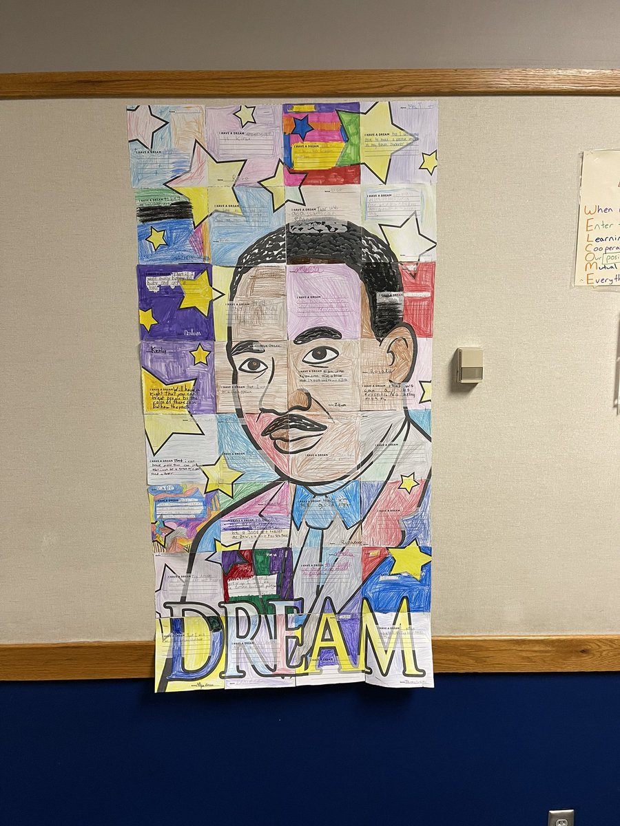 TheMrDeWitt89's tweet photo. Look 👀 what room 19 made! We made a collage of all of our “dreams” for our futures to celebrate Martin Luther King Jr Day! @RobeyRockets #wearewayne @TeachWith_MrsT ❤️ 🖤 🤎 https://t.co/xbFIzWwd4j
