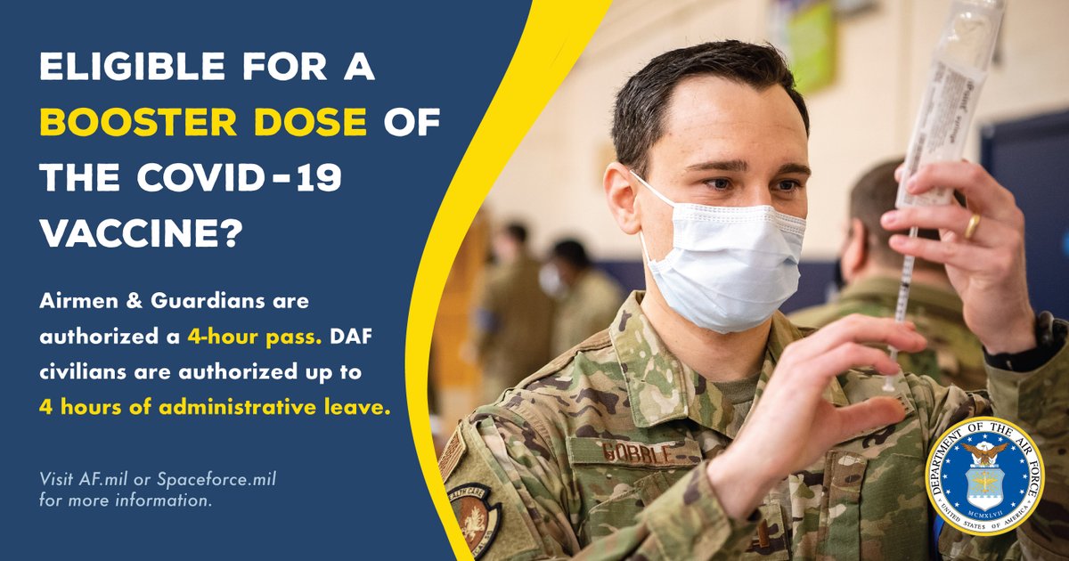 With COVID cases on the rise, I strongly encourage our #Airmen to use this pass &amp; get boosted. Ultimately, this is about readiness &amp; the health &amp; safety of our force, our families &amp; communities.

go.usa.gov/xtgHX