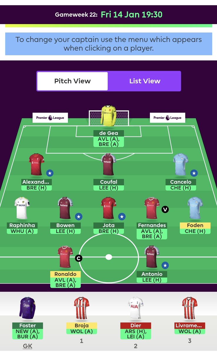 GW22

1FT: Son -> Bruno
Ronaldo cap
OR: 183

GL