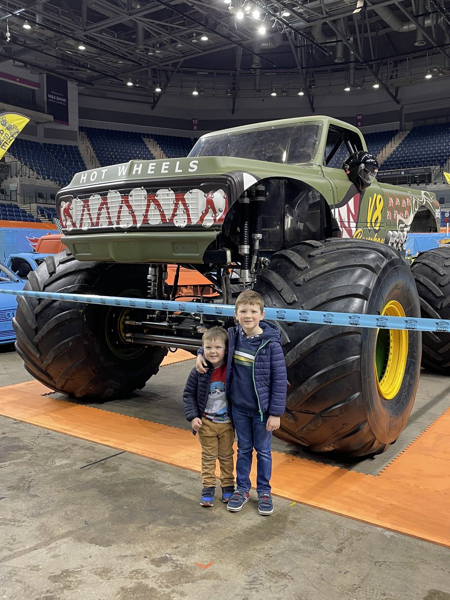 Can’t wait for the show to start!! #hotwheelsmonstertruckslive #liverpool #twoexcitedboys #precrashparty