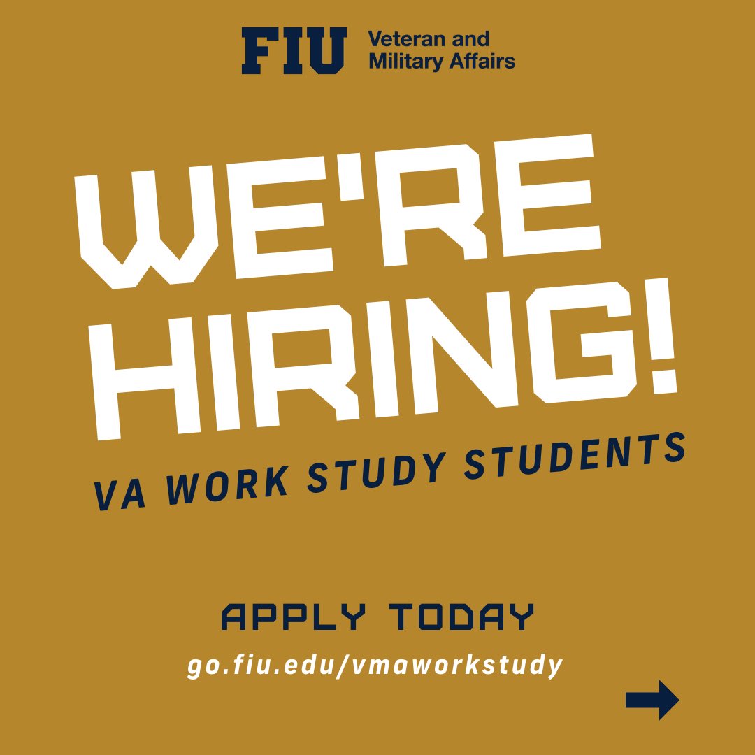 fiuvma's tweet photo. 👀Are you looking for an on-campus job? The Office of Veteran and Military Affairs is hiring at both MMC &amp; BBC! 

➡️Swipe through to learn about the position, eligibility, &amp; application deadline 

📝Apply TODAY https://t.co/JEk5OIHyk9 

#FIUVeterans #FIUVets #FIUMilitaryAffairs https://t.co/gZ2rEh6Q2I