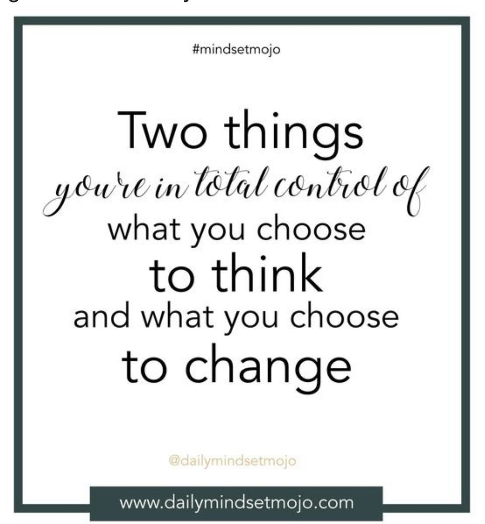 MindsetMojo's tweet photo. Day 14 - Daily Mindset Mojo
Two things you're in total control of...what you choose to think and what you choose to change. #mindsetmojo
Join the Daily Mindset Mojo movement, it’s feee! https://t.co/dfNw5ZTX8G https://t.co/0qjIcOanK6