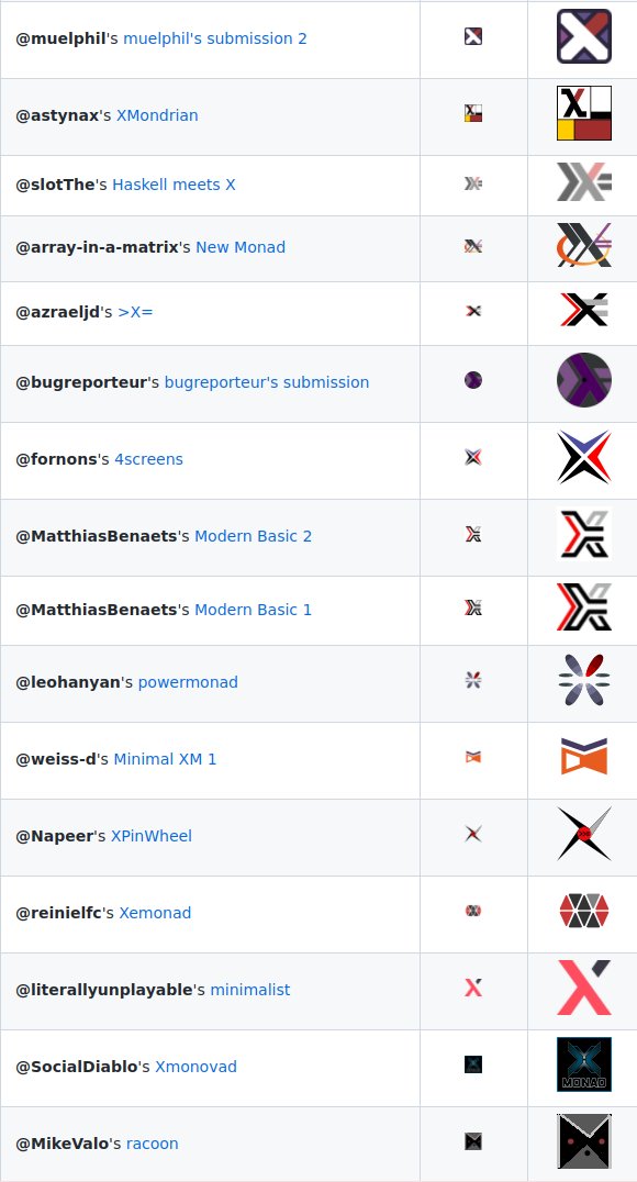 xmonad's tweet photo. One day (and a couple hours) left until the new logo voting deadline!

https://t.co/EAkPcCkbV1 https://t.co/DpSr54CTC8