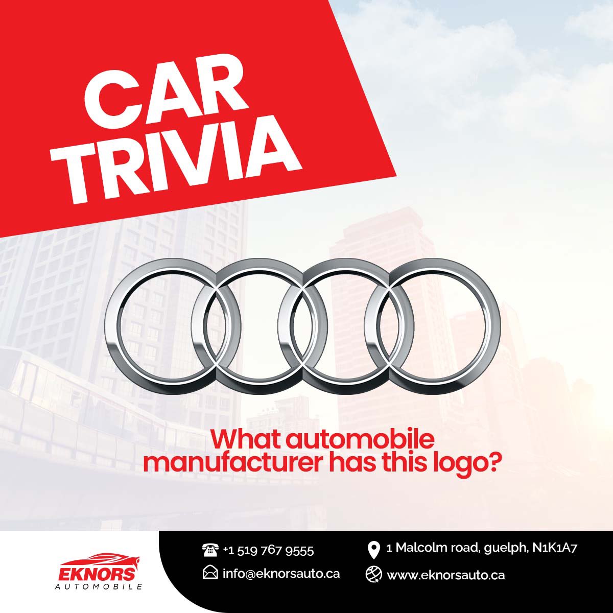 What automobile manufacturer has this logo?

Let’s test your knowledge on car brands.

Respond in the comment section.

#automobile #cars #dealership #TriviaFriday #eknorsauto #guelph #ontario #canada #CanadaHasFallen #FridayFeeling