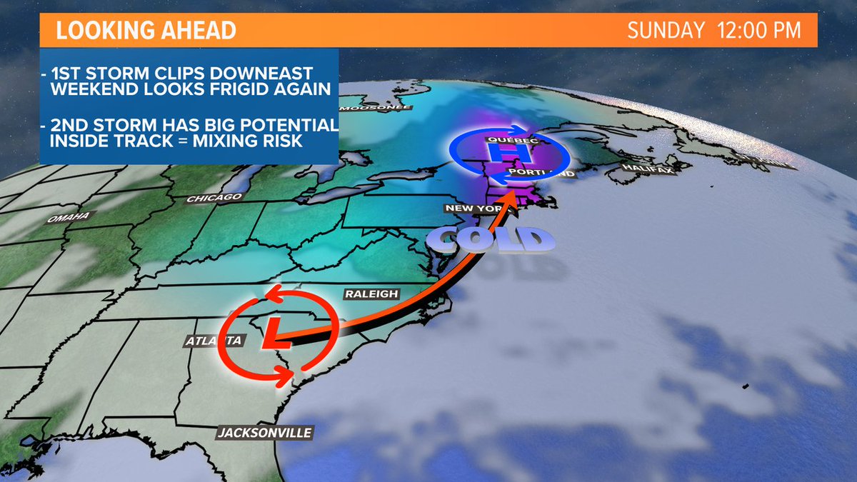 MikeSliferWX's tweet photo. Still not ready to talk snot totals on Monday, but there should be a bit of snow to start off Monday AM no matter what. There's a lot of moisture that's going to run into some very cold air. Travel will be tough for most of the day #NCMwx https://t.co/rdCMTEYLzL