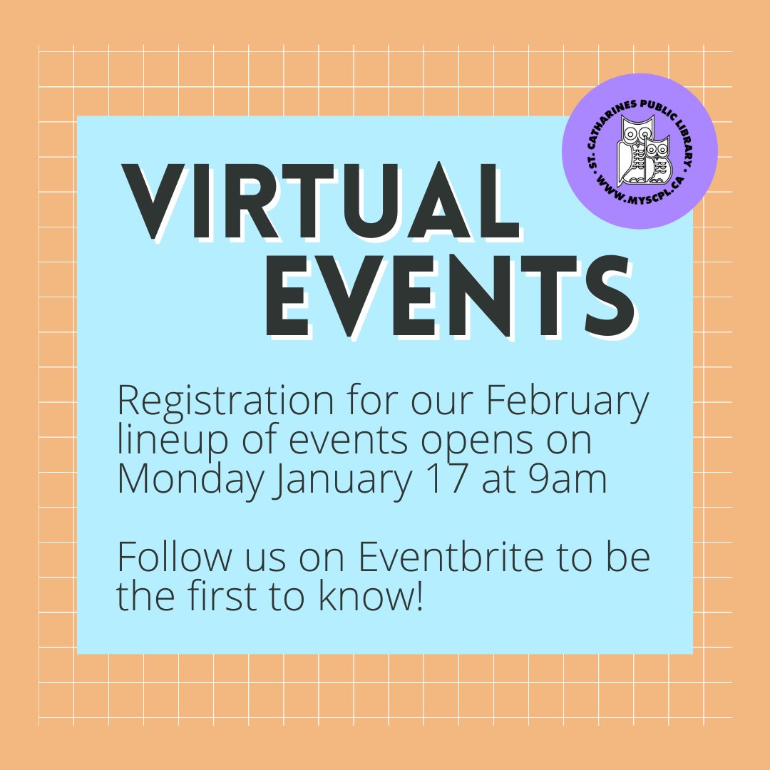 stcathlibrary's tweet photo. We'll be announcing our February events and opening registration on Monday at 9am. 

Follow us on Eventbrite to be the first to claim your spots! https://t.co/JaF1wmQUbG https://t.co/Xaq9HDfkjJ