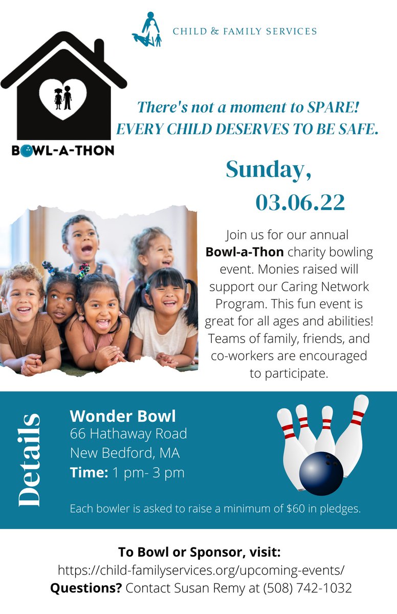 CFServices1843's tweet photo. Join us for our annual Bowl-a-thon charity bowling event. Monies raised will support our Caring Network Program.  

Click the link below! 

Upcoming Events | Child &amp; Family Services (https://t.co/3llRjscPJP) https://t.co/Miaqbj12zT
