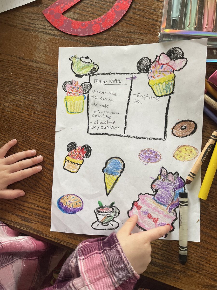 MauraCPacheco's tweet photo. Yes, me and my niece Minny made a Minny Menu today. We had fun creating her dream bakery. 🌈 😂 https://t.co/LXcQIjW89x