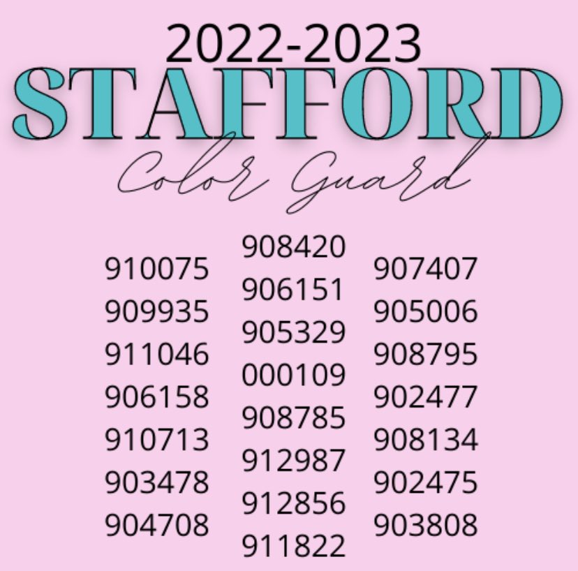 Congratulations to next years Color Guard!! <a href="/stafford_band/">Stafford High School Band Boosters</a> <a href="/StaffordMSD/">Stafford MSD</a> <a href="/SMSDHigh/">Stafford High School</a> <a href="/SMSDMiddle/">SMSDMiddle</a>