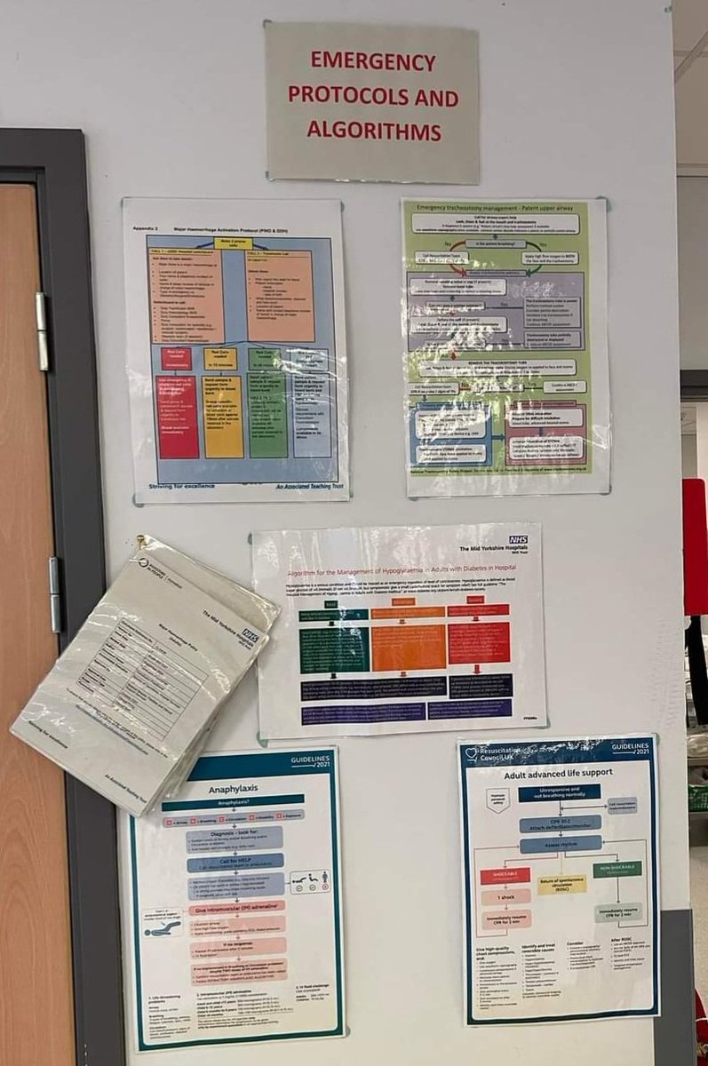 myttcritcare's tweet image. One of our Band 6 sisters @LauraGudgeon92 has been busy making an emergency wall on each side of our unit with quick grab guides to emergency situations we might come across #critcare #patientsafety #emergencyprotocols