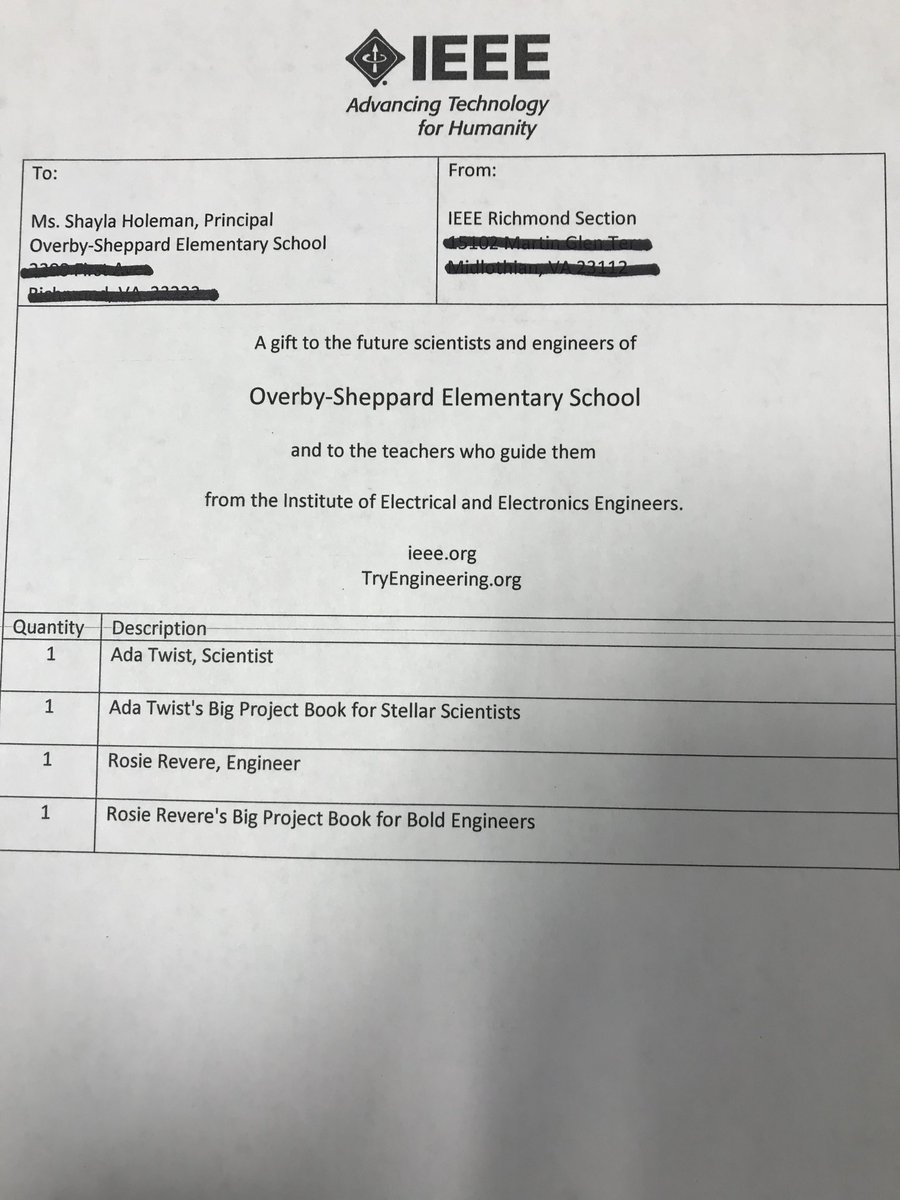 shayla_holeman's tweet photo. Our village is amazing! When you are building a STEAM program through your media center, this arrives! Wonderful things in store for the geniuses at Overby-Sheppard! #HiveNation #GeniusMentality @LitLimo @RPS_Schools @overby_sheppard @IEEEorg https://t.co/YZvWMDTRul
