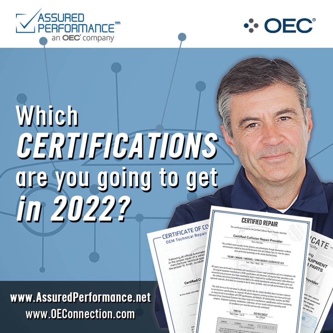 CCollisionCare's tweet photo. Certification differentiates you from the competition by enabling you to offer fully certified repairs that reinforce consumer confidence. Make the promise to your BUSINESS and to your CUSTOMER! So the only question left is, which certifications are you going to get in 2022? https://t.co/587OqOJJy7