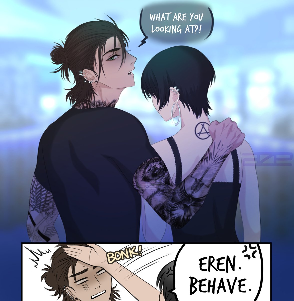 I'm still not over my idea of metalhead Eren so I made one AU for eremika 🔥
#eremika