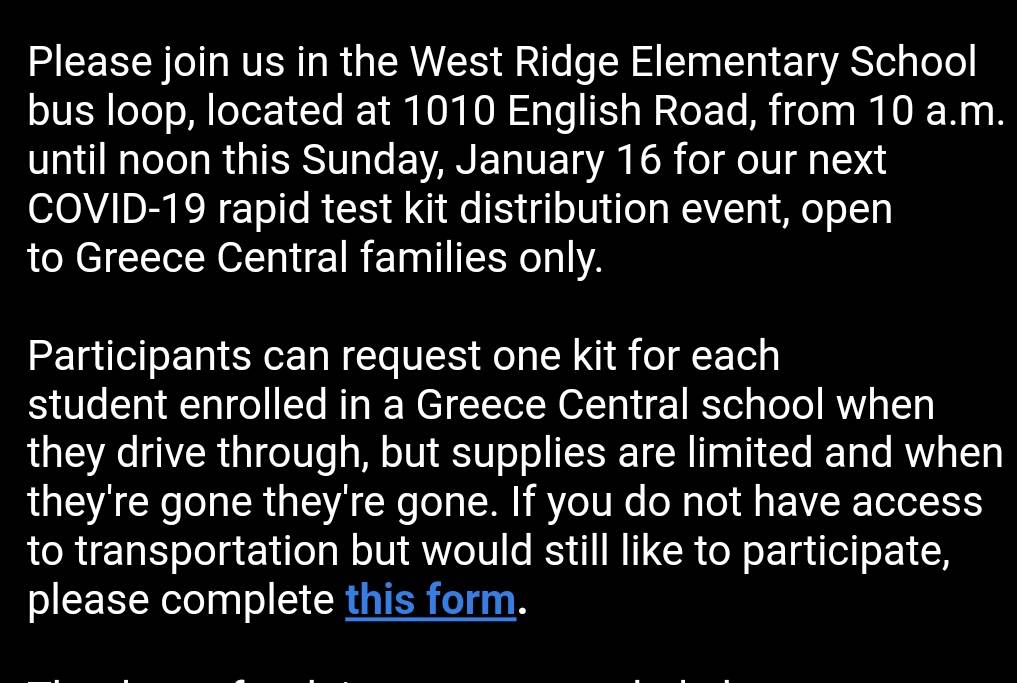 CraigHillGCSD's tweet photo. This Sunday will be our next rapid test distribution event. It will be from 10am-noon at West Ridge Elem. You are allowed one test kit per student you have enrolled in the district. https://t.co/UngqqkiI3c