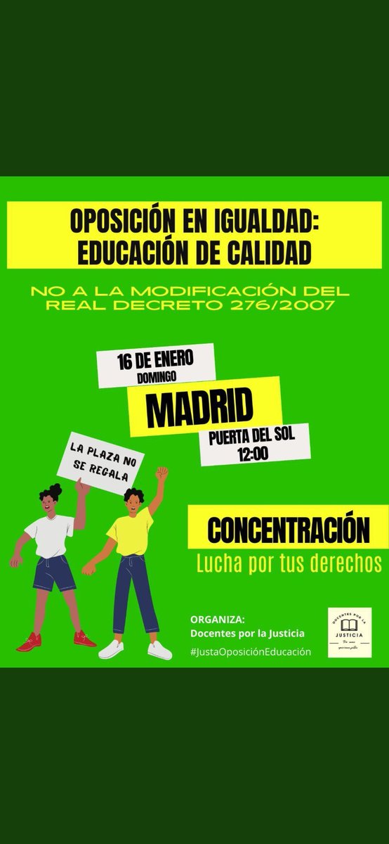 Gabrielopez2's tweet photo. Si te importa la educación, crees en la igualdad de oportunidades y en el mérito como valor para acceder al empleo público, acude el domingo a esta concentración. #JustaOposiciónEducación https://t.co/rTQ2rWIuTb