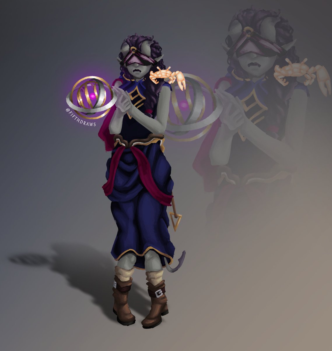 FifthDraws's tweet photo. Full body Commision of the tiefling named Vega, the unluckiest divination wizard, and the true star of the show, her crab called Dwight
#commissions #dndart #DnD #wizard #illustration #ttrpg #ArtistOnTwitter #art https://t.co/sMGi538XiF