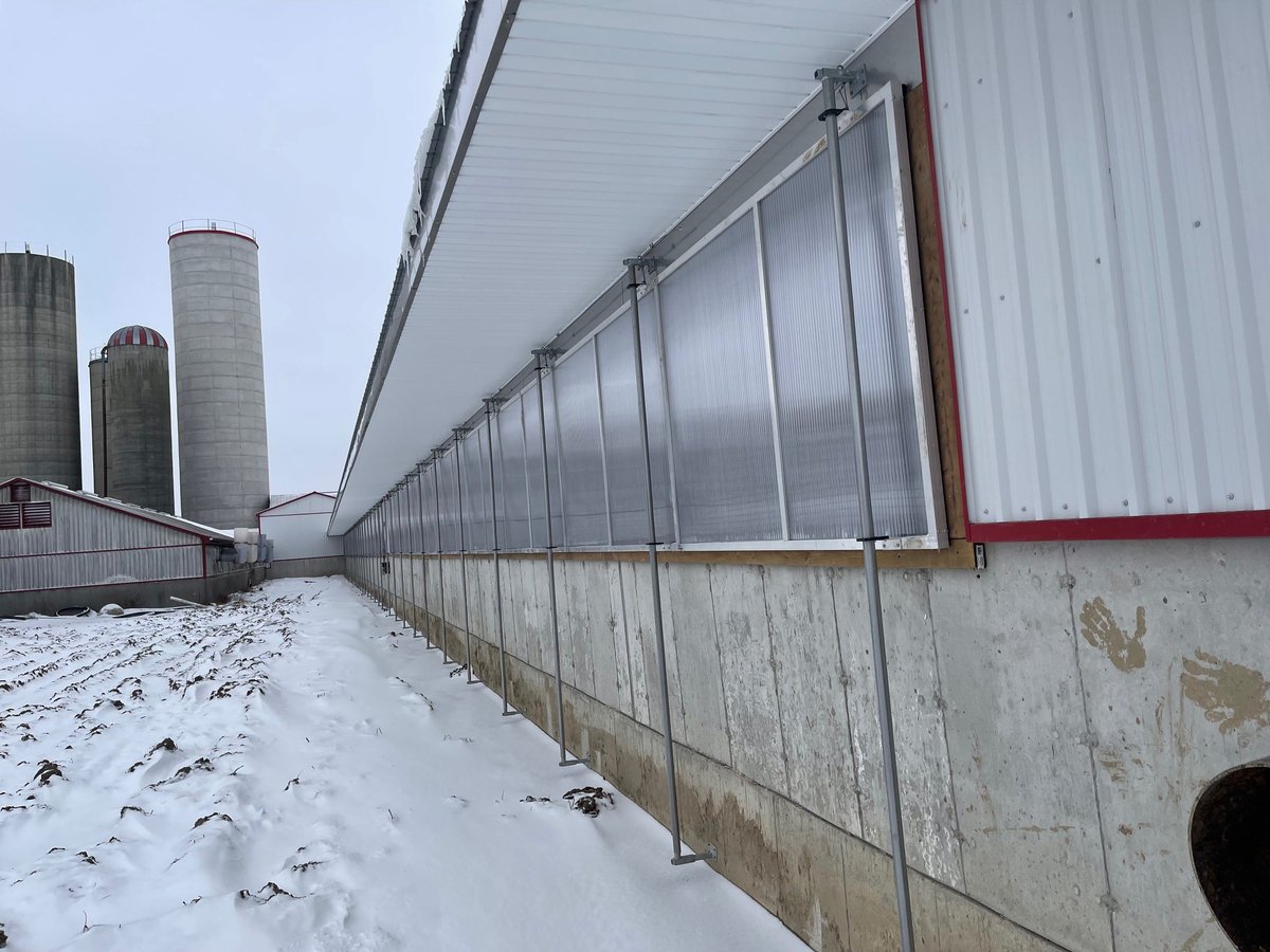 SunNorthSystems's tweet photo. Check out this Nova-Lite XL panel install (54" panels with exterior belt drives) on this hog finishing barn in Southern Ontario!
#OntAg #CdnAg #hog #hogbarn #hogfinishing #barnventilation #morethanjustcurtains #sunnorth https://t.co/xH9Mn0wcC5