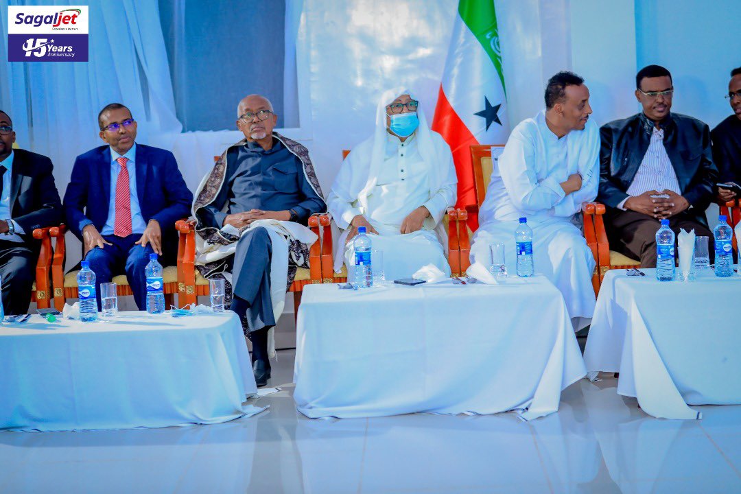 SagaljetCompany's tweet photo. The 15th-anniversary ceremony of Sagaljet was graced with the presence of prestigious guests such as the @VPsomaliland, Chairman of Ucid party, Wadani representative, minister of water development, founder of @WorldRemit and @SahamiyeFdn

#TrustedSince2007
#Sagaljet15Anniversary https://t.co/bbSYJX5XiM