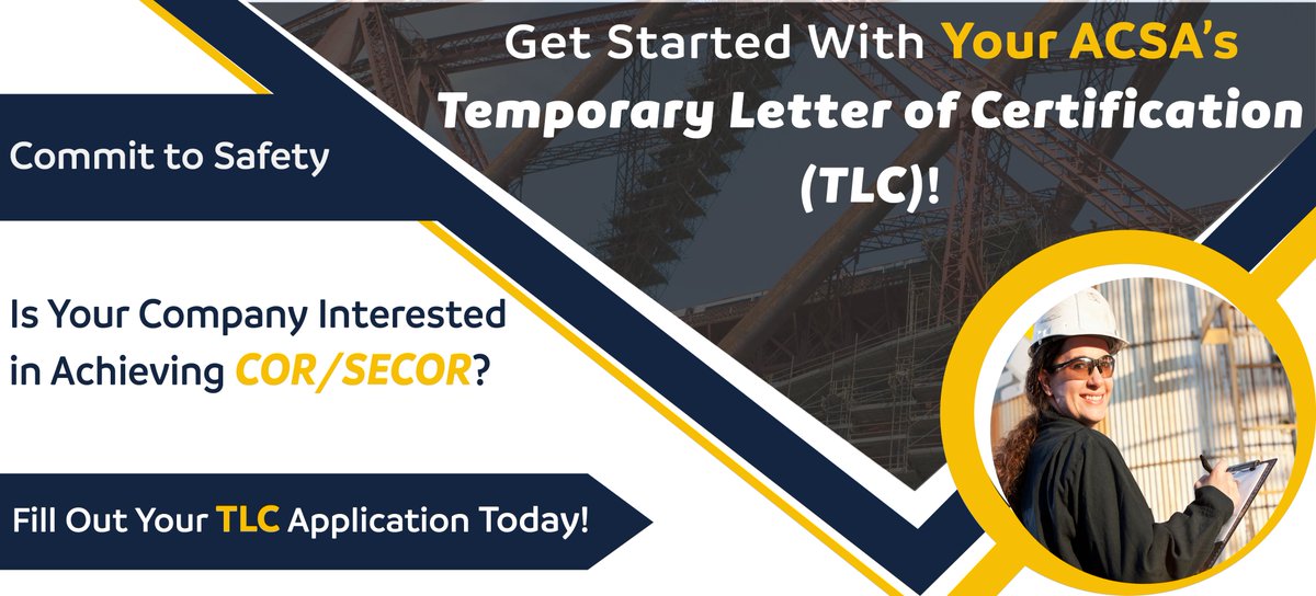OfficialACSA's tweet photo. Interested in exploring #COR or #SECOR? Get started with #YourACSA’s TLC!
We review your #healthandsafety management system in detail, offering support, resources and recommendations along the way.
Apply today: https://t.co/BCgFuhJZKW https://t.co/tHwoh2GfHa