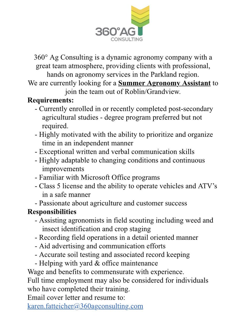 360agconsulting's tweet photo. We’re hiring! Are you or someone you know looking for a summer agronomy position?! Join our team! https://t.co/ViZ9sVUV6M