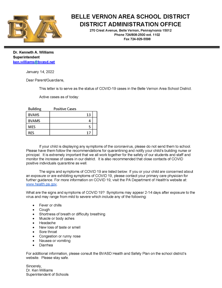 BVASDinfo's tweet photo. Status of COVID-19 Cases in the
Belle Vernon Area School District https://t.co/aOdja0qlia