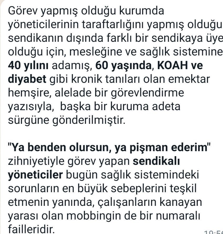 60 yaşında 40 yıllık emeği olan hemşirenin sürülmesi mi.? Hangi yüz yıl bu? Senden olmayanı dışlamak da nedir ?
#40YıllıkEmeğeSürgün