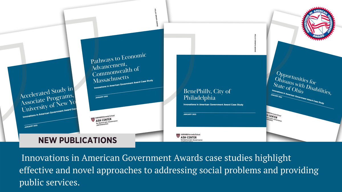 Learn from finalists for the Innovations in American Government Awards <a href="/OhioOOD/">Opportunities for Ohioans with Disabilities</a>, <a href="/cunyasap/">CUNY ASAP</a>, <a href="/PhiladelphiaGov/">City of Philadelphia</a>'s BenePhilly, and <a href="/MassGov/">Mass.gov</a> Pathways to Economic Advancement Project via new case studies ➡️ bit.ly/3qtRflg