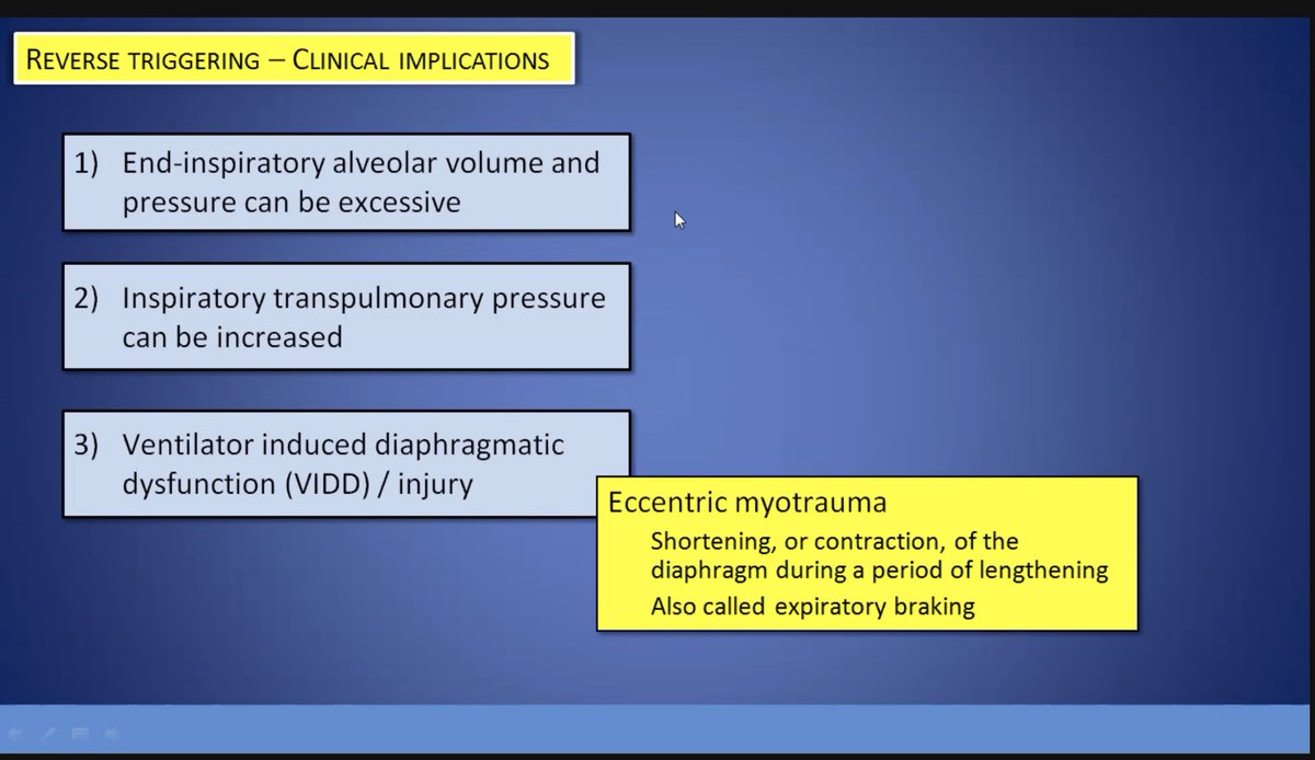 NitinSeam's tweet photo. Sharing a couple of slides from our Mechanical Ventilation course for 1st year #CriticalCare fellows across DC &amp; Maryland. 

Eric Kriner &amp; @docwoods725 from @whcpccm w/ excellent insights into harm &amp; how to fix reverse triggering on ventilator

#MedEd https://t.co/viJESdmtN9