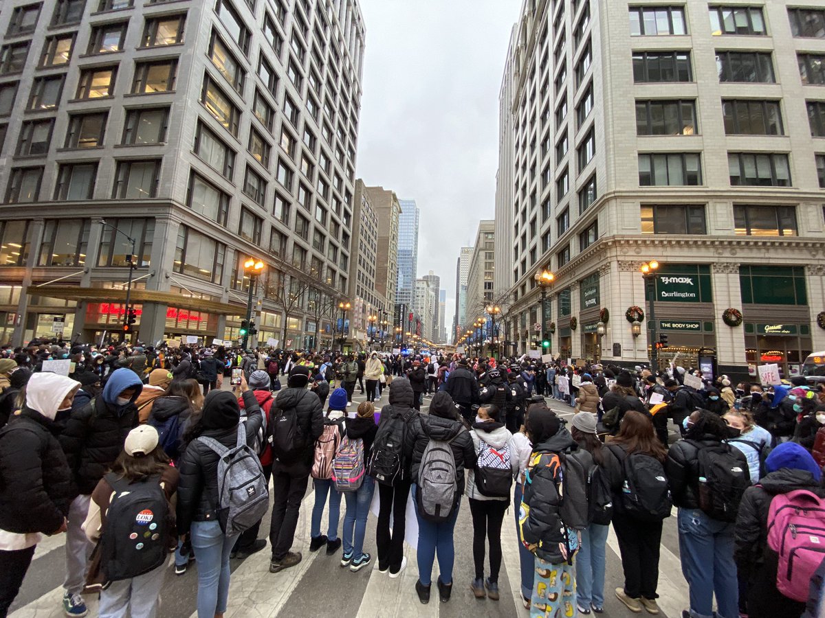 CPS students held the intersection outside CPS headquarters and blocked traffic, demanding safer schools during COVID.