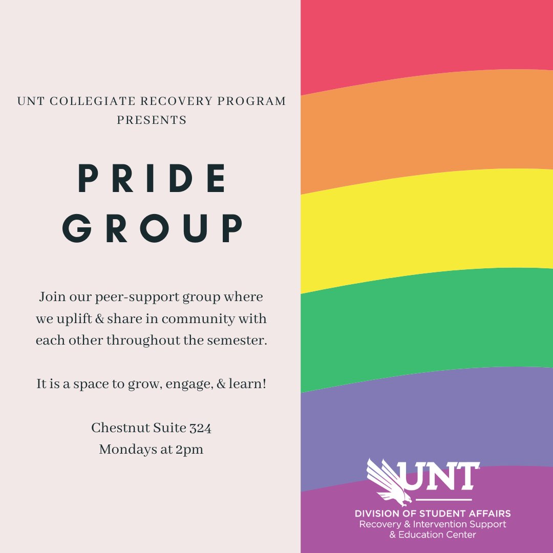 UNTrecovery's tweet photo. Let's do this together! Peer support is about helping each other~ Two of our peer groups, PRIDE &amp; Benevolent Minds are focused around supporting mental &amp; social wellbeing. We urge you to join, it is what you make it! Reach out to us for accommodations, questions, or concerns. https://t.co/w9ILJBeEgP