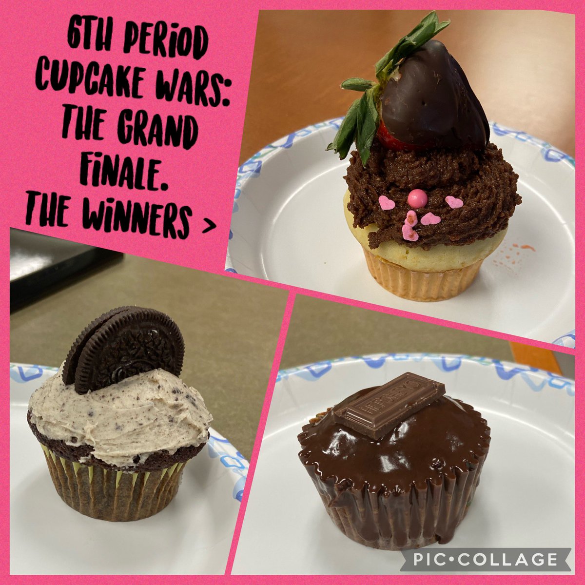 ThaRealMsChase's tweet photo. 6th Period: Cupcake Wars! The Winning cupcake was an orange infused shortbread cupcake with strawberry filling, chocolate frosting and topped with a chocolate covered strawberry. They were all impressively delicious! https://t.co/umn2Gp38dx