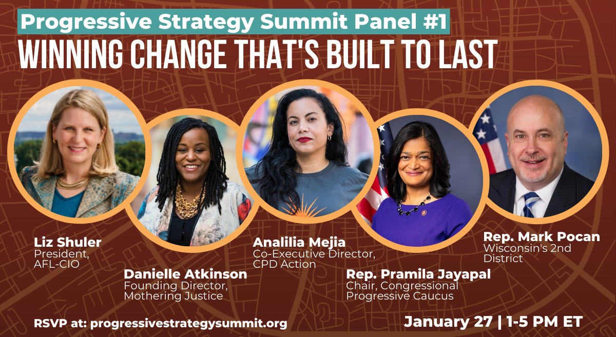 WeAct4progress's tweet image. Join us on January 27th for the #ProgressiveStrategySummit where we&apos;ll break down what the movement must do moving forward to build change that lasts.

We will be joined by @lizshuler, @datkinsonMJ, @Analilia_Mejia, and more special guest policymakers, leaders, and activists!