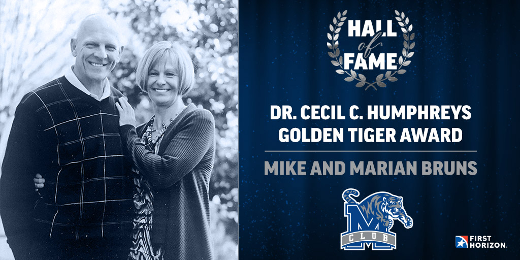 TigersAthletics's tweet photo. The honorees for the 2020-21 Dr. Cecil C. Humphreys Golden Tiger Award are Mike and Marian Bruns!

The award is presented to individuals for their financial support of Memphis Athletics.

#MemphisRising | #GoTigersGo https://t.co/jSYECZxJoA