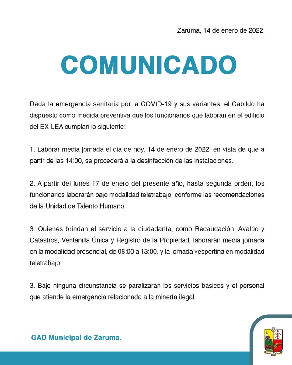 JhansyL's tweet photo. Esta mañana he sido diagnosticado positivo para COVID-19. Mi trabajo por #Zaruma seguirá con normalidad, vía telemática. En el Cabildo hemos adaptado medidas preventivas a propósito de los contagios. Les dejo los detalles. https://t.co/ypoDer0Jq1