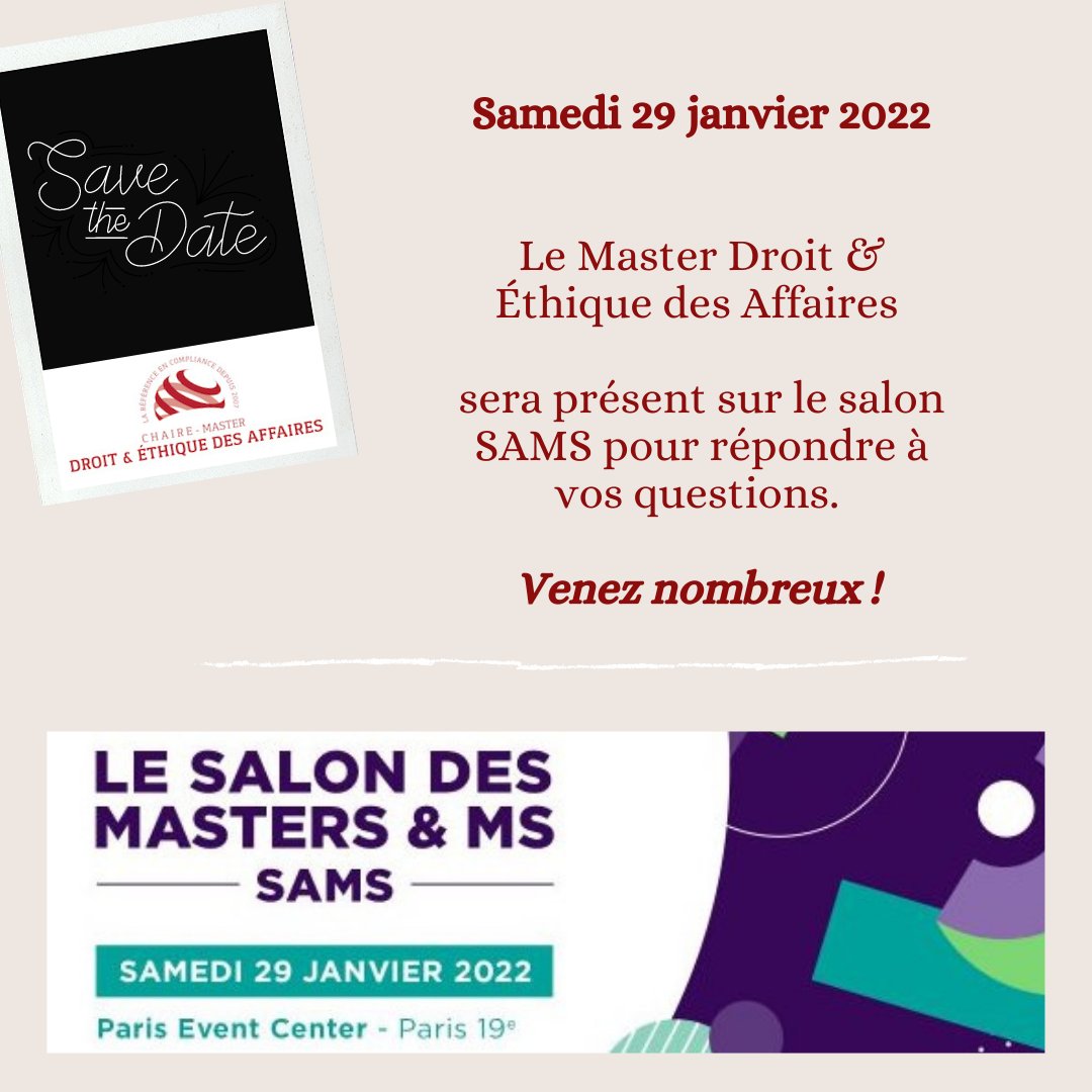 [FORUM &amp; SALON DES MASTERS] 
Le MDEA sera présent au Forum des Masters de la Faculté de Droit de CY Cergy Paris Université, et au Salon des Master Le Monde. Une visioconférence sera organisée pour les intéressés qui ne pourraient pas se rendre sur place. 

Venez nombreux !